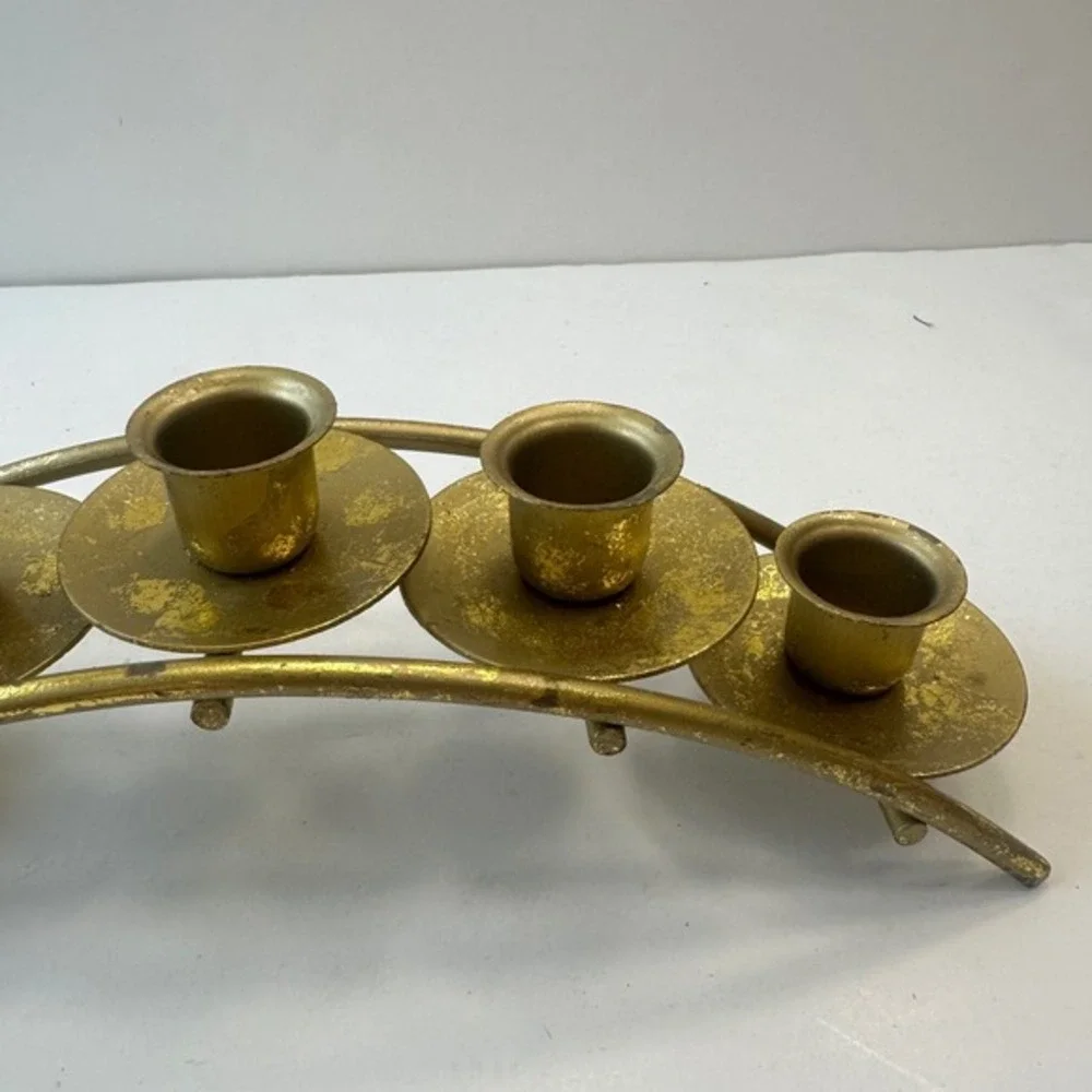 Gold Metal Candelabra Five Candle‎ Holder Centerpiece Table Decor Vintage